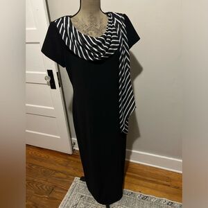 Sheri Martin Vintage Draped Attached Scarf Short Sleeve Long Stretchy Dress